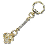 110417, 14K GOLD PLATED PAVE CUBIC ZIRCONIA CLOVER AN DHEART MULTI CHARM KEYCHAIN