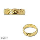 110418, GOLD QUILTED MOTIF STAINLESS STEEL RING
