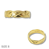 110418, GOLD QUILTED MOTIF STAINLESS STEEL RING