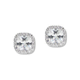 110427, 10MM WHITE GOLD DIPPED CUBIC ZIRCONIA SQUARE HALO STUD EARRING