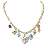 110430, BOW ENGRAVED HEART PORCELAIN CERMAIC CHARM NECKLACE
