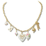 110430, BOW ENGRAVED HEART PORCELAIN CERMAIC CHARM NECKLACE