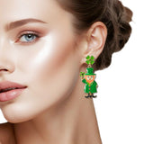 110434, ST PATRICKS DAY ENAMEL LEPRECHAUN SHAMROCK EARRING