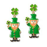 110434, ST PATRICKS DAY ENAMEL LEPRECHAUN SHAMROCK EARRING