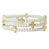 110437, CROSS ACCENT MULTI LAYERED BEADED STRETCH BRACELET
