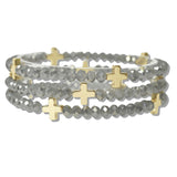 110438, CROSS ACCENT MULTI LAYERED GLASS BEADED STRETCH BRACELET