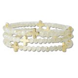 110438, CROSS ACCENT MULTI LAYERED GLASS BEADED STRETCH BRACELET