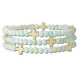 110438, CROSS ACCENT MULTI LAYERED GLASS BEADED STRETCH BRACELET