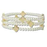 110440, CLOVER ACCENT MULTI LAYERED BEADED STRETCH BRACELET