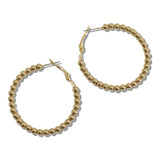 110444, 40MM MINIMAL BRASS BEADED HOOP EARRINGS