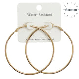 110449, 60MM GOLD DIPPED WATER RESISTANT THIN HOOP EARRINGS
