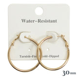 110451, 30MM GOLD DIPPED WATER RESISTANT THIN HOOP EARRINGS