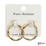 110456, 30MM GOLD DIPPED WATER RESISTANT TWISTED HOOP EARRINGS