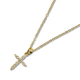 110466, PAVE CROSS CHARM STAINLESS STEEL NECKLACE