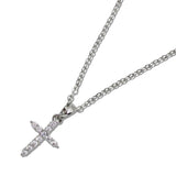 110466, PAVE CROSS CHARM STAINLESS STEEL NECKLACE