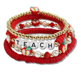 110469, TEACHER APPRECIATION APPLE MULTI LAYERED BEADED STRETCH BRACELET