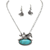 110488, WESTERN RODEO HORSE RIDER NECKLACE WITH TURQUOISE ACCENT