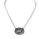 110489, WESTERN ENGRAVED HORSE OVAL CONCHO NECKLACE