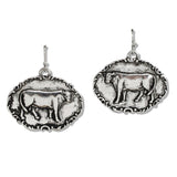 110494, WESTERN ENGRAVED BULL CONCHO EARRING