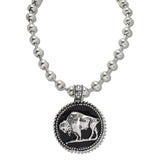 110498, WESTERN BOLD BUFFALO COIN PENDANT BEADED NECKLACE