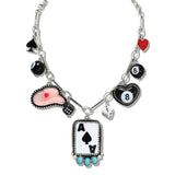 110500, WESTERN ACE OF SPADES AND LUCKY CHARM STATEMENT NECKLACE