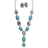 110504, WESTERN TURQUOISE AND CONCHO Y DROP NECKLACE