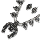 110505, WESTERN SILVER TONE SQUASH BLOSSOM NECKLACE