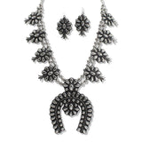 110505, WESTERN SILVER TONE SQUASH BLOSSOM NECKLACE