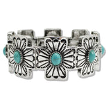 110516, WESTERN TURQUOISE FLORAL CONCHO STRETCH BRACELET