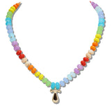 110522, RAINBOW NATURAL STONE BEAD NECKLACE WITH BUBBLE INITIAL CHARM K TO T