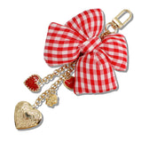 110523, GINGHAM BOW KEYCHAIN AND BAG CHARM WITH HEART LOCKET