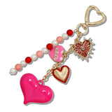 110524, PINK HEART AND BEADED CHARM KEYCHAIN AND BAG CHARM