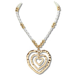 110526, TRIPLE NESTED HEART PENDANT PEARL NECKLACE
