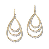 110527, DAINTY BEADED TRIPLE TEARDROP EARRINGS