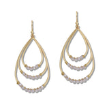 110527, DAINTY BEADED TRIPLE TEARDROP EARRINGS