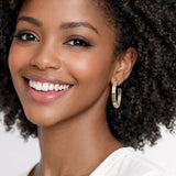 110528, MATTE STUDDED MIXED METAL HOOP EARRINGS