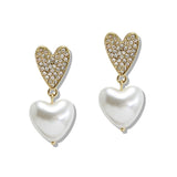 110530, CRYSTAL PAVE AND PEARL HEART DROP EARRINGS