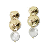 110540, HAMMERED DISC AND BAROQUE PEARL DROP EARRINGS