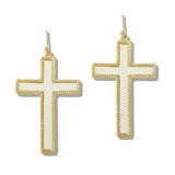 110565, TEXTURED FAUX LEATHER CROSS EARRINGS