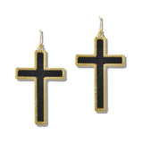 110565, TEXTURED FAUX LEATHER CROSS EARRINGS