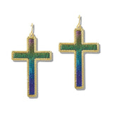 110565, TEXTURED FAUX LEATHER CROSS EARRINGS