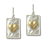 110567, TWO TONE HAMMERED HEART TABLET EARRINGS