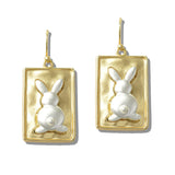 110568, TWO TONE HAMMERED EASTER BUNNY TABLET EARRINGS
