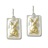 110568, TWO TONE HAMMERED EASTER BUNNY TABLET EARRINGS