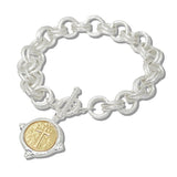 110609, TWO TONE ENGRAVED CROSS TOGGLE BRACELET