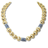 110616, GOLD BEADED NECKLACE WITH BLUE PORCELAIN ACCENTS