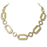 110627, GOLD TONE GEOMETRIC DOUBLE OVAL NECKLACE