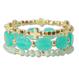 110629, CROSS ACCENT RESIN MULTI LAYERED BEADED STRETCH BRACELET