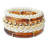 110631, CELLULOID ACETATE ACCENT PEARL MULTI LAYERED BEADED STRETCH BRACELET