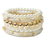 110631, CELLULOID ACETATE ACCENT PEARL MULTI LAYERED BEADED STRETCH BRACELET
